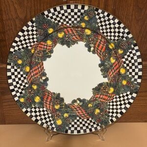 Mackenzie-Childs 16” Enamel Checkered Christmas Wreath Platter Tray